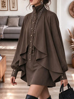 Vintage Chic Stand Collar Art Casual Stylish Long Sleeve Mini Dress