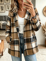 Women's Plaid Print Open-Front Cardigan Coat