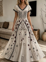 Women's Halloween V-neck Short-sleeve Maxi Dress