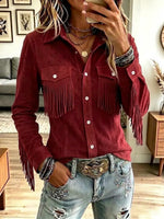 Retro Western Fringe Art Casual Stylish Long Sleeve Suede Coat