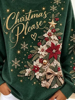Vintage Christmas Tree Pattern Art Casual Stylish Long Sleeve Sweatshirt