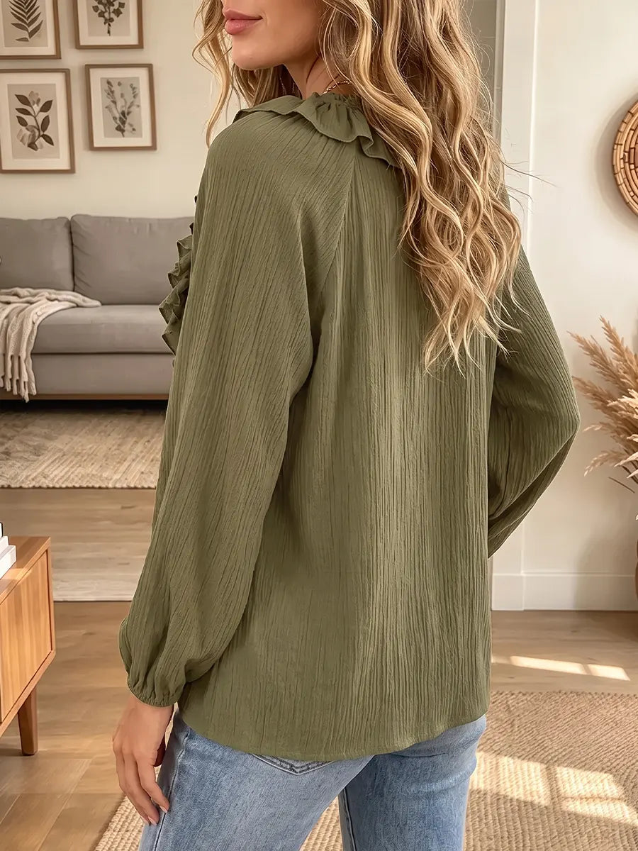 Vintage Elegant Cotton And Linen Patchwork Ruffles Shirt