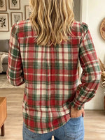 Women's Plaid Ruffle V-Neck Button-Down Shirt