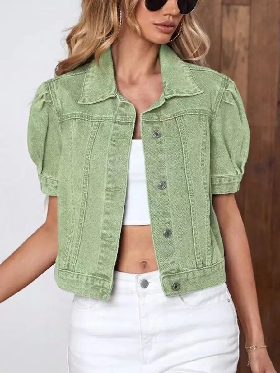 Retro Chic Lapel Casual Stylish Short Sleeve Denim Coat
