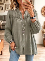 Retro Solid Color Art Casual Ruffle Stylish Long Sleeve Cotton Linen Shirt