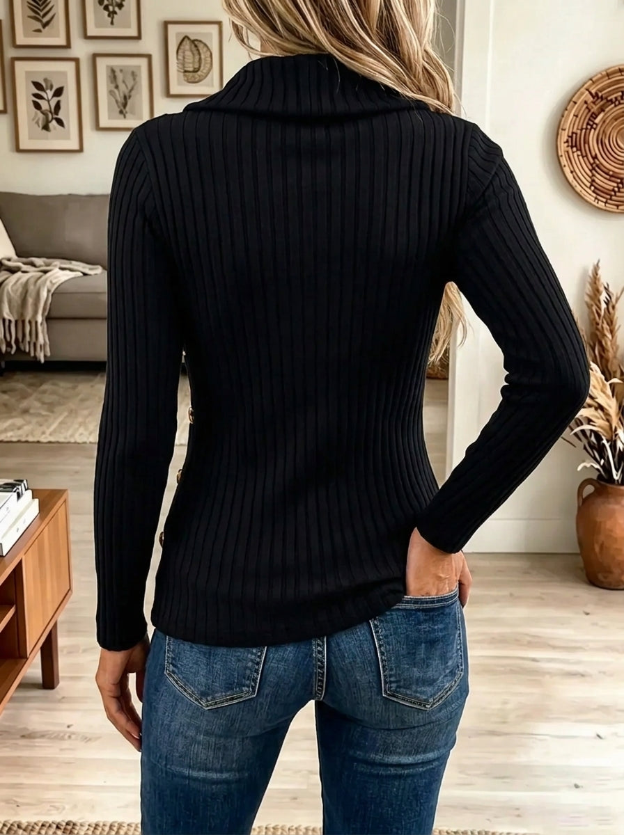 Women's Draped Cowl Neck Ruched Ribbed Knit Top