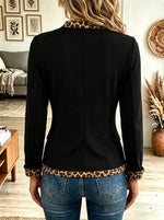 Women's Leopard Contrast Trim Button-Front Knit Blazer