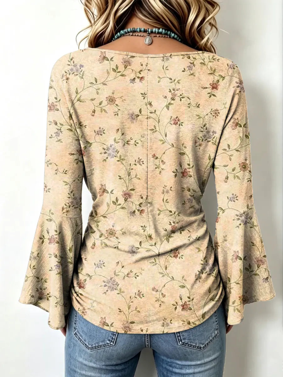 Retro Floral Pattern Art Print Casual Stylish Cotton V Collar Shirt