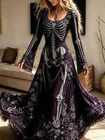 Women's Halloween Crew Neck Long Sleeve Maxi Dress