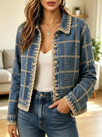 Retro Floral Lace Patchwork Casual Stylish Long Sleeve Denim Lapel Coat