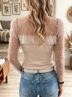 Women's Beaded Mesh Ruffle Blouse