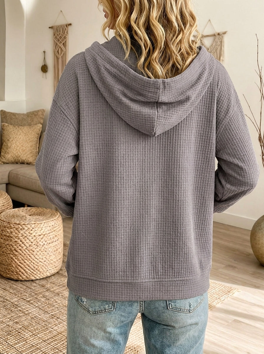 Women's Snap-Button Waffle Knit Hooded Shacket