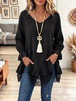 Vintage Elegant Cotton-linen Patchwork Lace Shirt