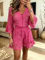 Women's Lace Bell Sleeve Romper