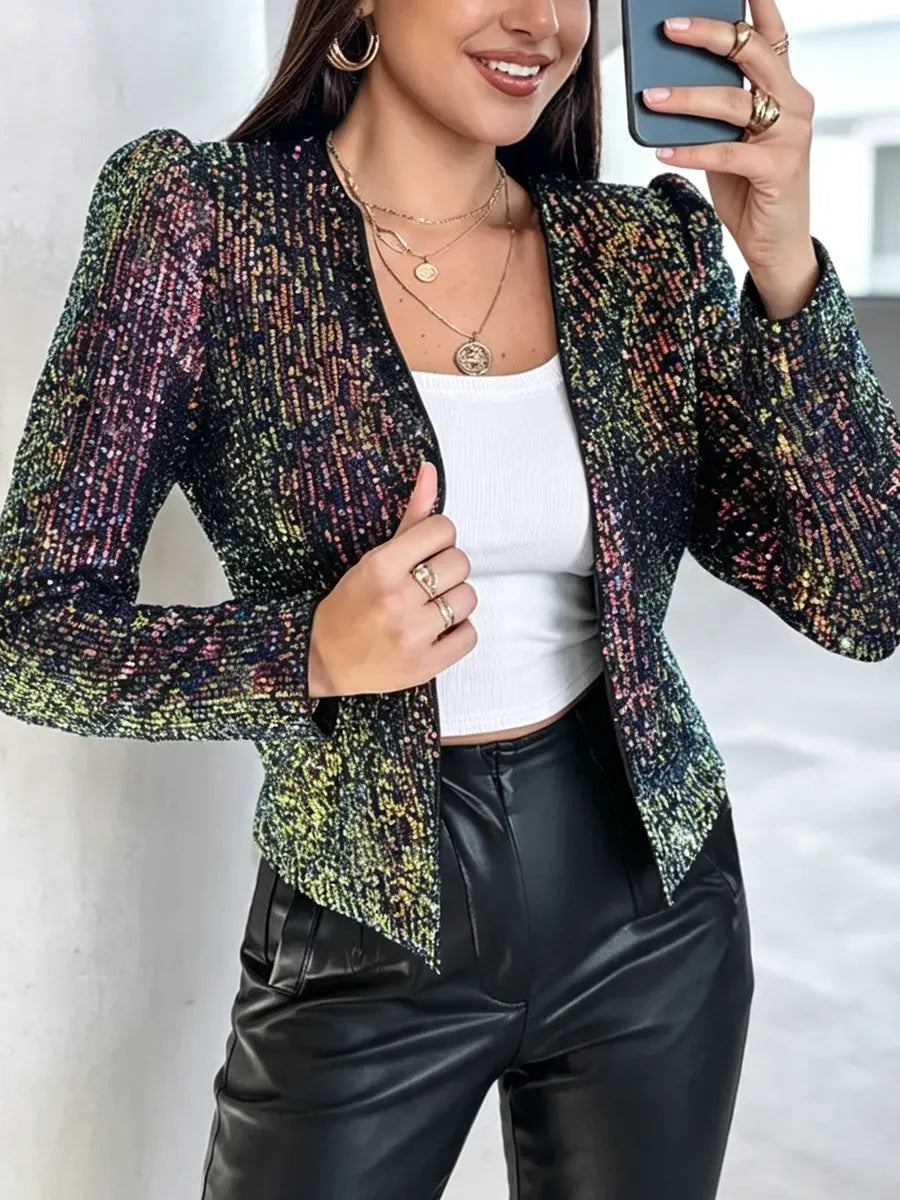 Retro Chic Iridescent Sequin Casual Stylish Long Sleeve Coat