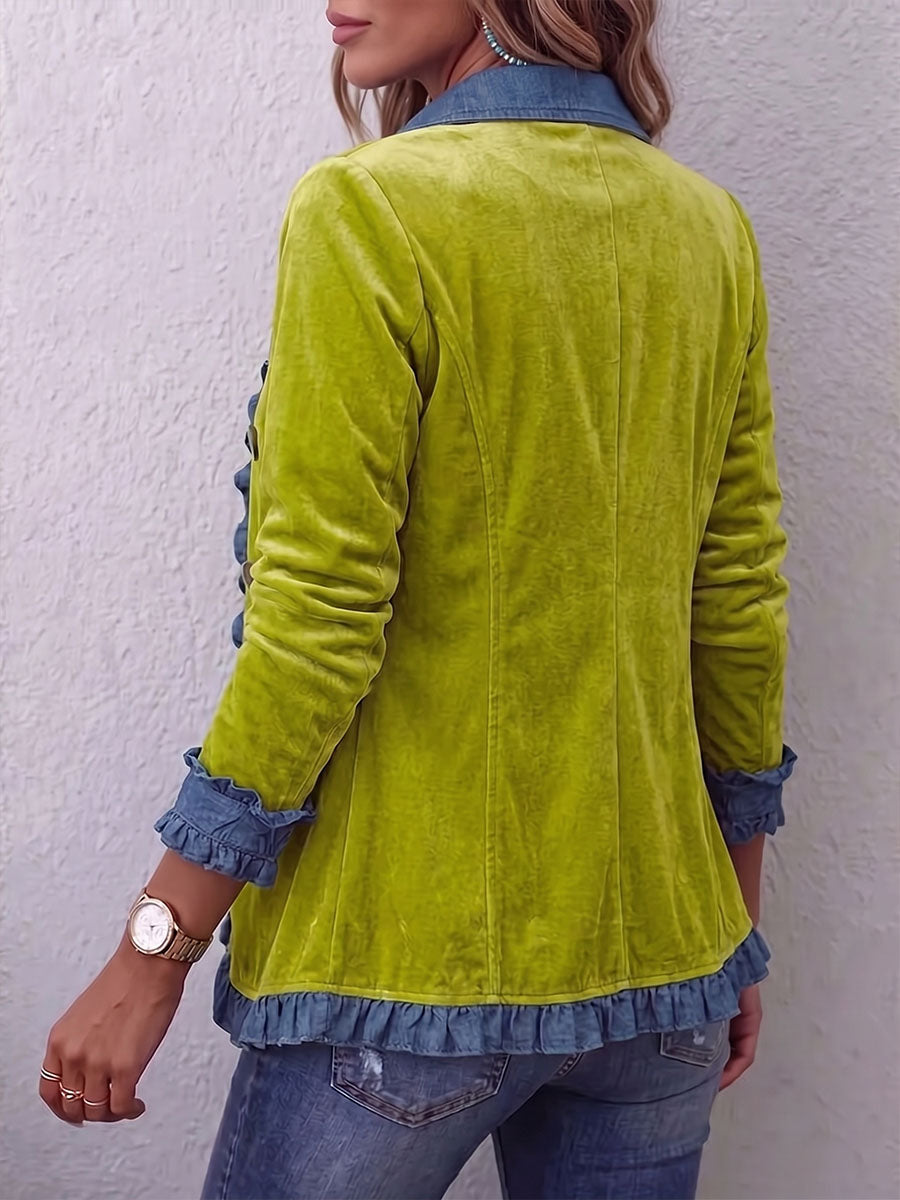 Vintage Elegant Patchwork Denim Ruffled Jacket