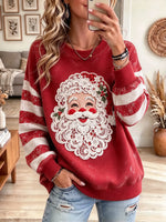 Women's Santa Striped Sleeve Christmas Sweatshirt