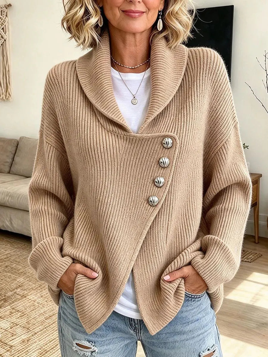 Retro Chic Asymmetrical Wrap Art Casual Knit Stylish Long Sleeve Cardigan Sweater