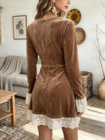 Vintage Elegant Velvet Patchwork Lace Dress