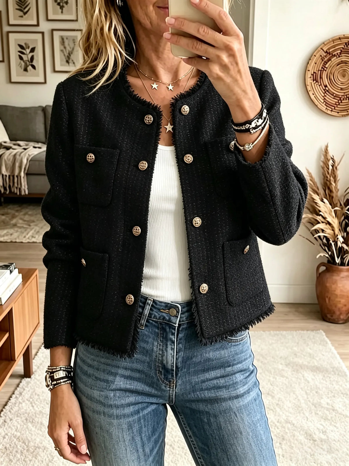 Women's Fringe Trim Tweed Jacket