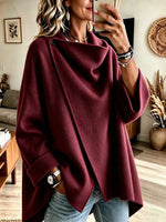 Women's Asymmetrical Button Wrap Collar Poncho