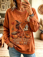 Women's Shih Tzu Witch Mom Graphic Pullover Sweatshirt