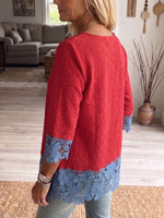 Vintage Elegant Pattern Print Patchwork Hollowed Out Lace Shirt