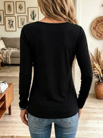 Women's Plunging Scalloped Lace V-Neck Long-Sleeve Top