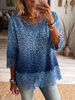 Vintage Elegant Pattern Print Patchwork Hollowed Out Lace Shirt