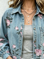 Women's Floral Print Ruffle Hem Denim Shirt
