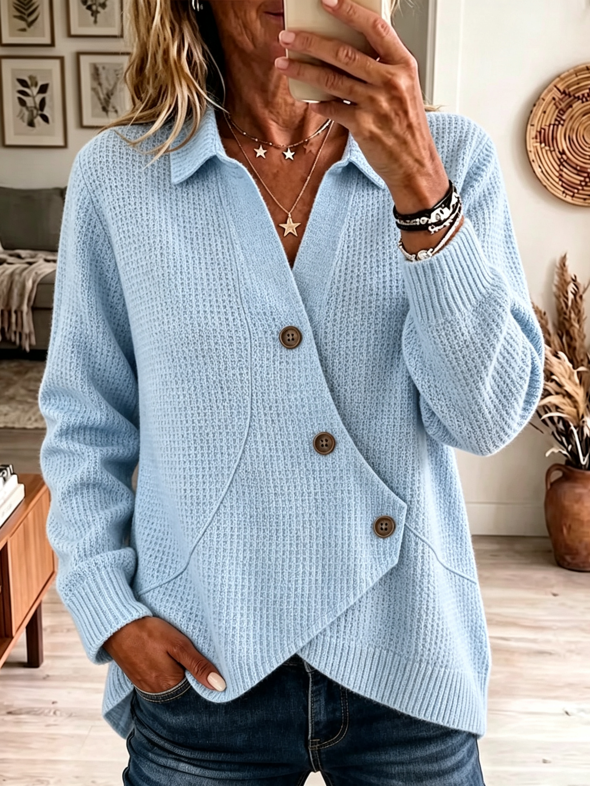 Women's Asymmetrical Button Cardigan Sweater