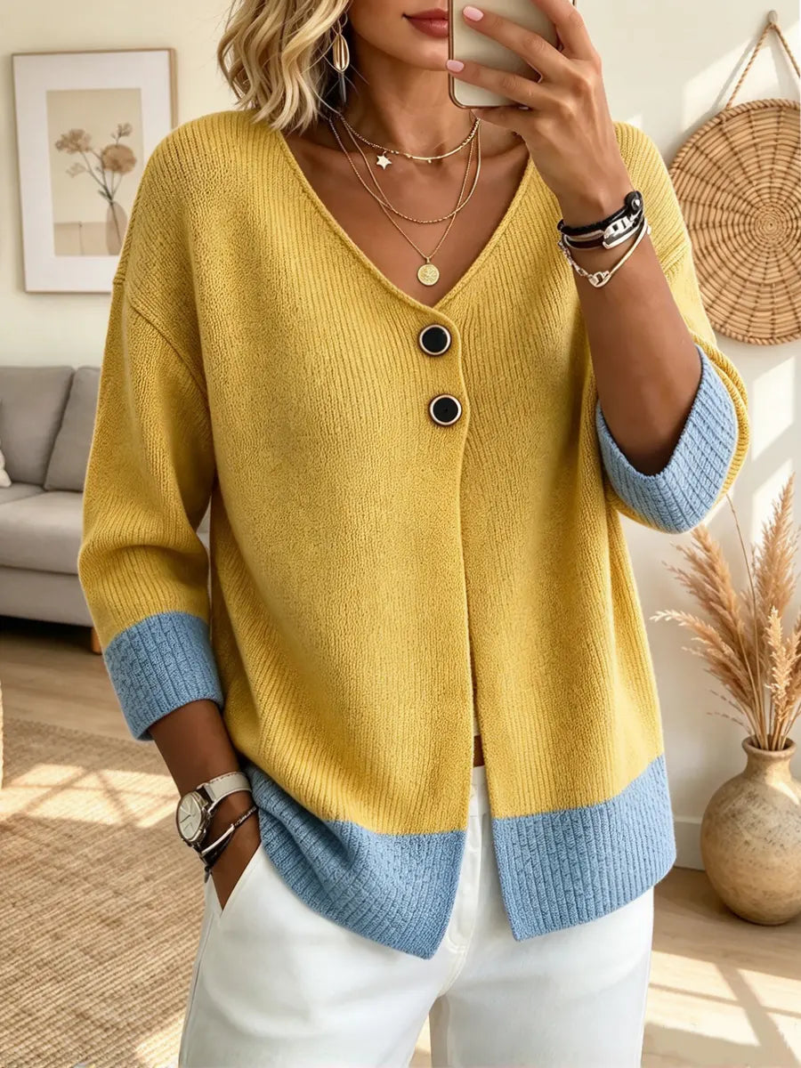 Retro Elegant Knit Color Block Art Casual Stylish Long Sleeve Cardigan Sweater