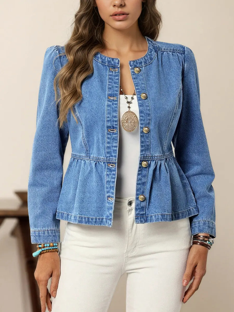 Retro Elegant Art Round Neck Casual Stylish Long Sleeve Denim Coat