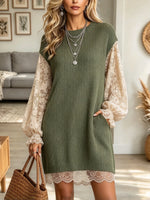Women's Lace Patchwork Knit Sweater Dres