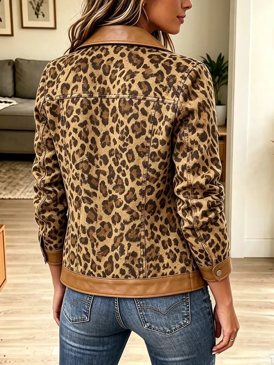 Retro Chic Leopard Pattern Patchwork Art Casual Stylish Long Sleeve Coat
