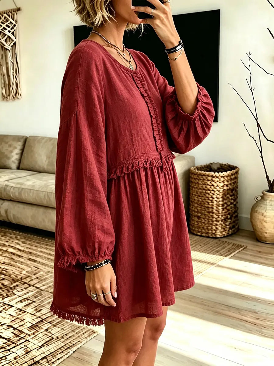 Women Boho Tassel Tunic Dress