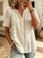 Women's Crochet Lace Inset Short Sleeve Blouse