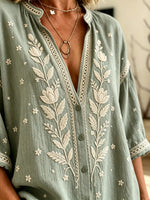 Women's Botanical Leaf Print Button-Down Shirt
