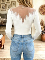 Women's Sheer Mesh Patchwork Mock Neck Ribbed Top