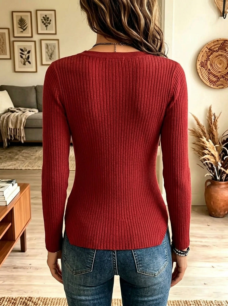 Women's Asymmetrical Hem Button-Down Ribbed Cardigan