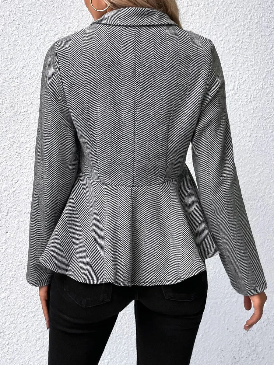 Retro Ruffle Art Stripe Pattern Casual Stylish Long Sleeve Lapel Coat