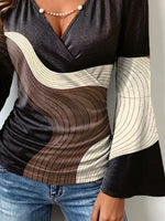 Retro Line Pattern Art Print Casual Stylish Cotton V Collar Shirt
