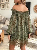 Vintage Elegant Polka Dot Chiffon Patchwork Lace Dress