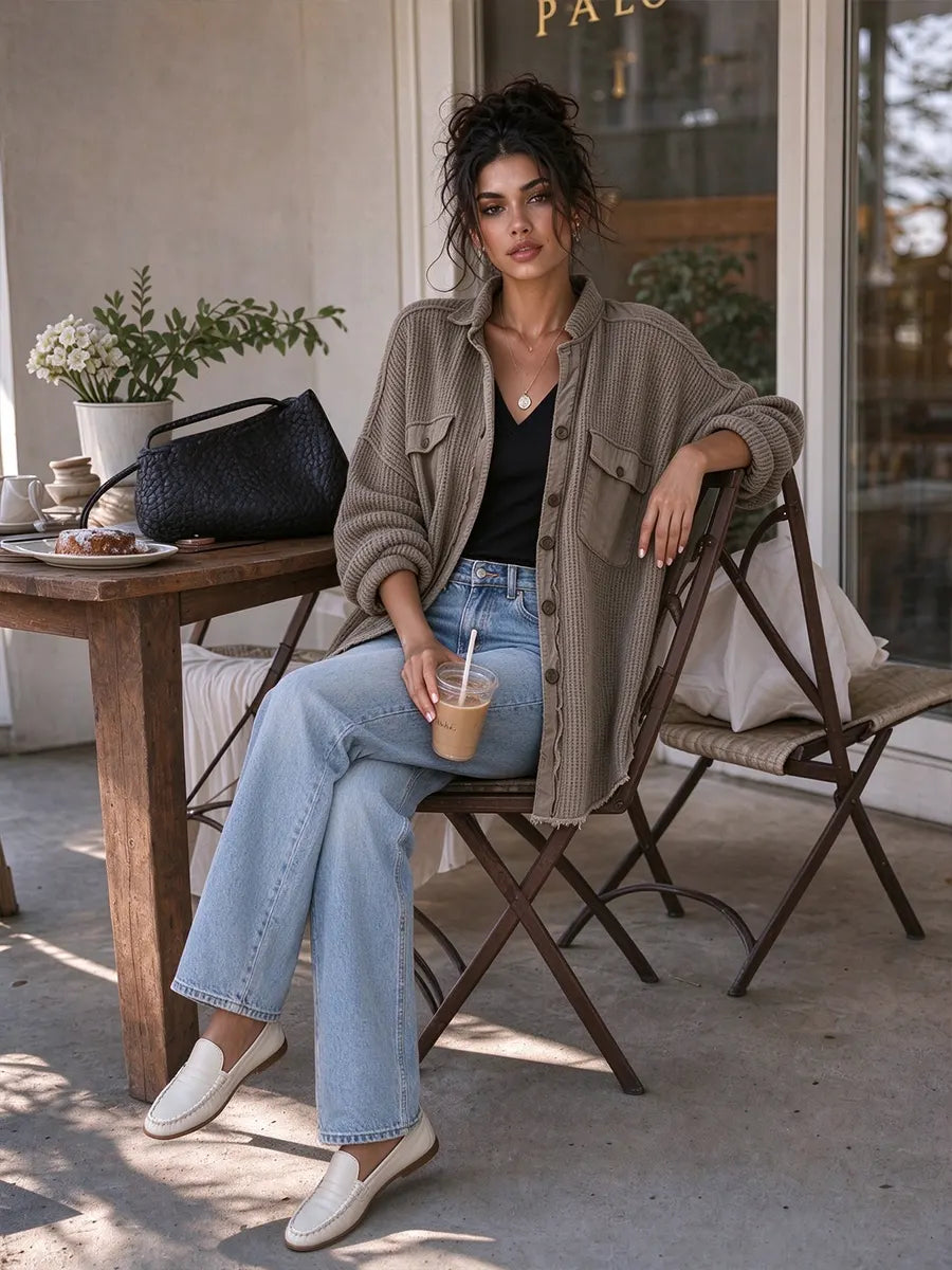Women's Casual Collared Irregular Shirt Coat