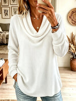 Women's Draped Cowl Neck Ribbed Knit Top