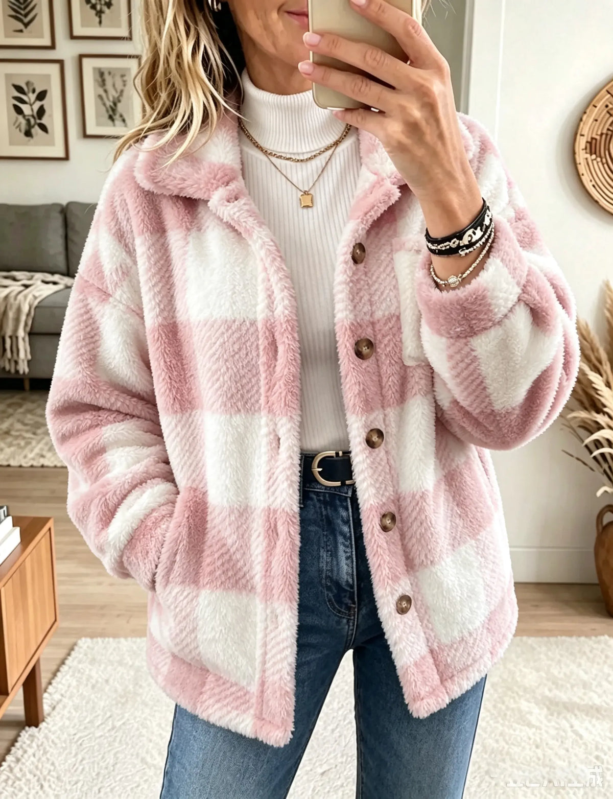 Women's Buffalo Plaid Fuzzy Fleece Jacket