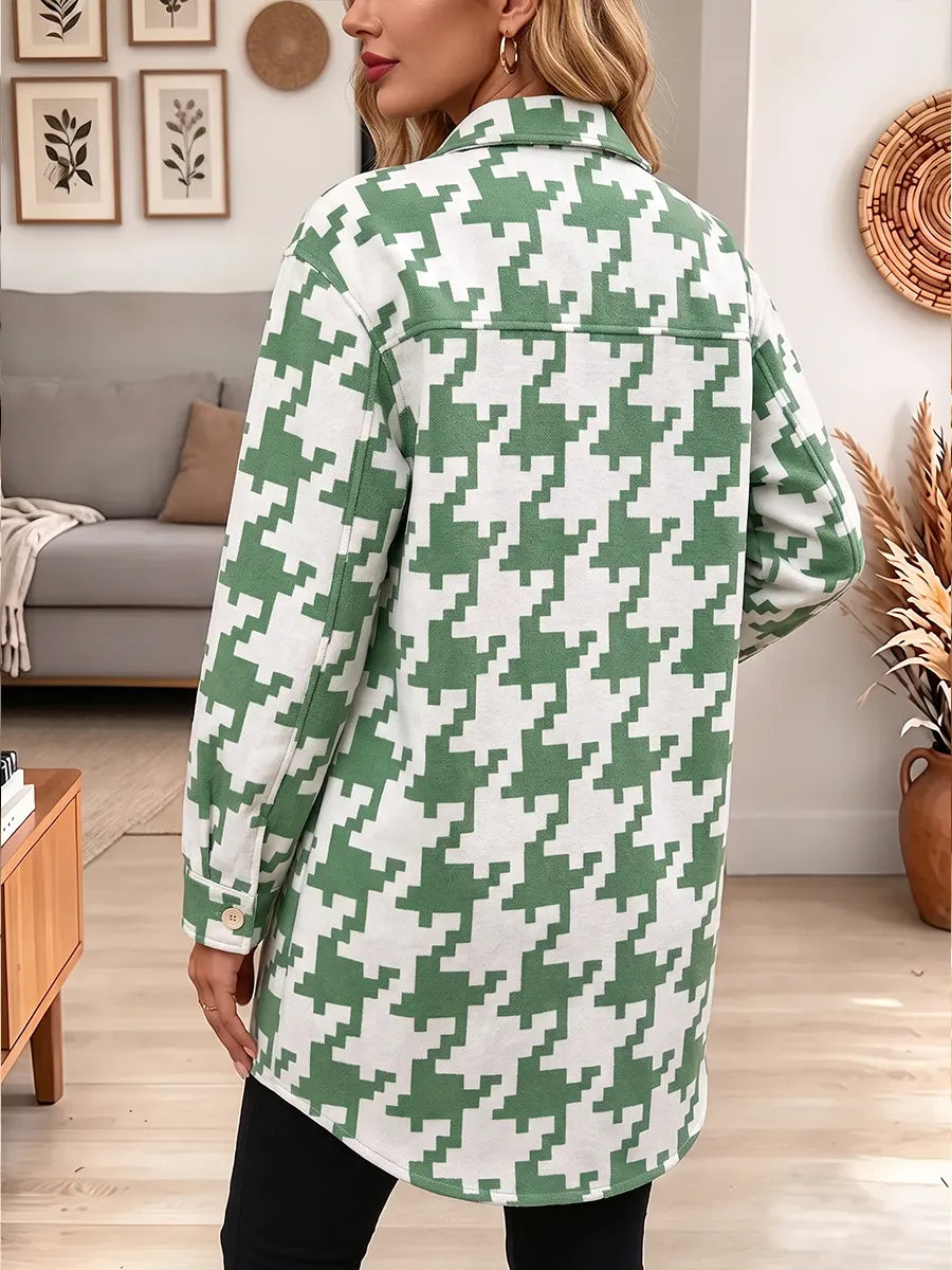 Vintage Elegant Houndstooth Wool Fabric Jacket