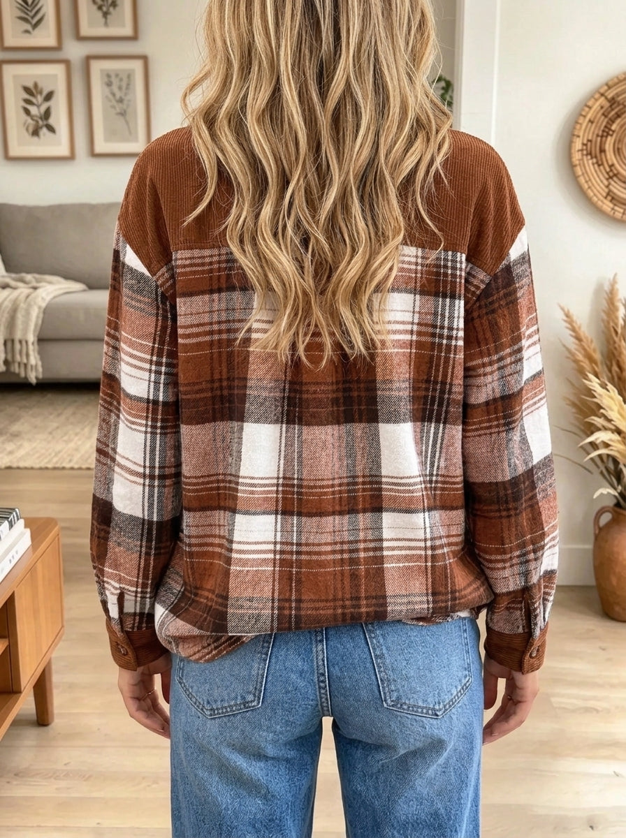 Women's Colorblock Corduroy Plaid Shirt