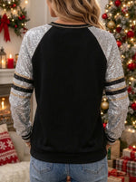 Women's Leopard Christmas Tree Sequin Print Sleeve Sweatshirt