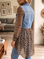 Vintage Elegant Sparkling Rhinestones Denim Patchwork Leopard Print Jacket